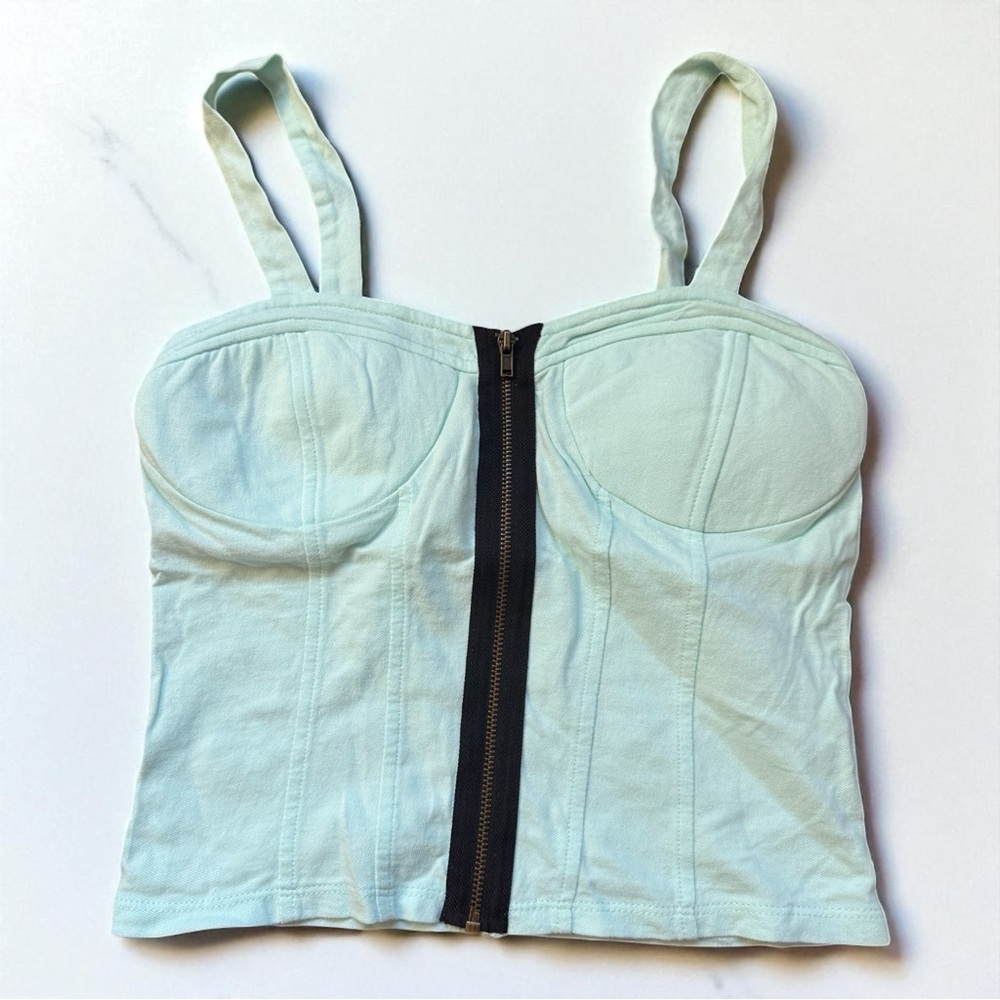 Miss Chievous Womens Top green Sleeveless Cropped 100 Cotton Size XS